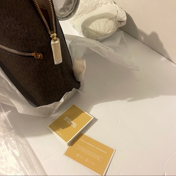 MICHAEL KORS Rhea Medium Slim Logo Backpack -Brown - Picture 12 of 12